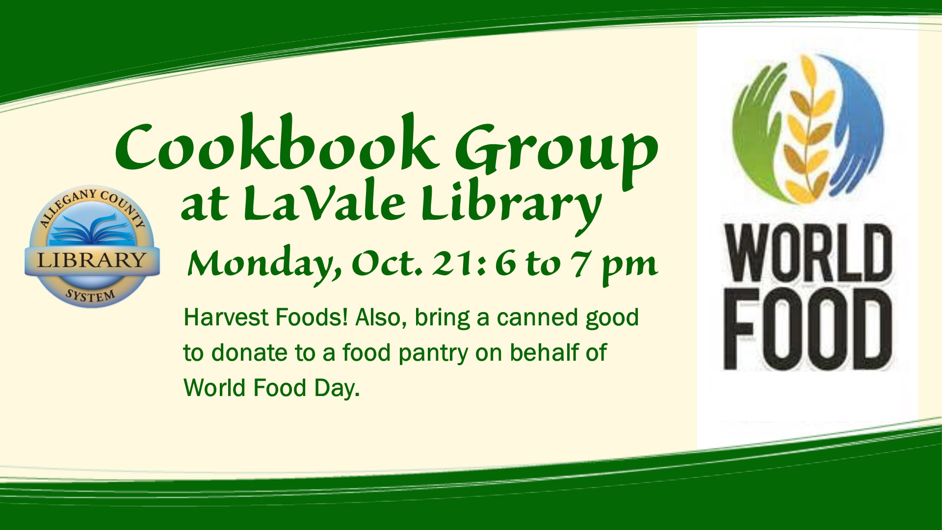 Cookbook Group Flyer for October 21