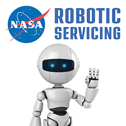 Nasa logo "Robotic Servicing" Robot waiving. 