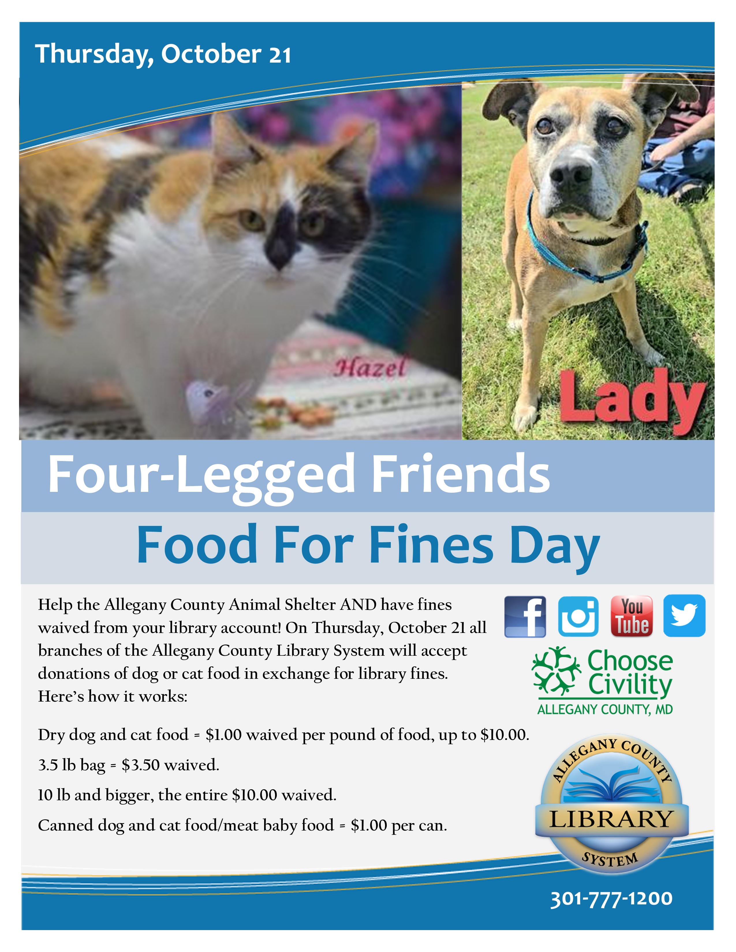 Four-Legged Friends Food for Fines Day flyer