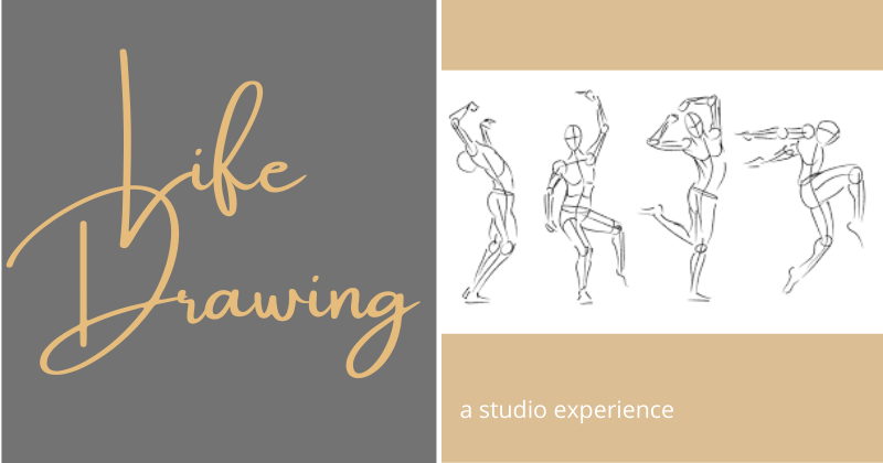 Life Drawing text beside 4 sketches of people in different dance positions