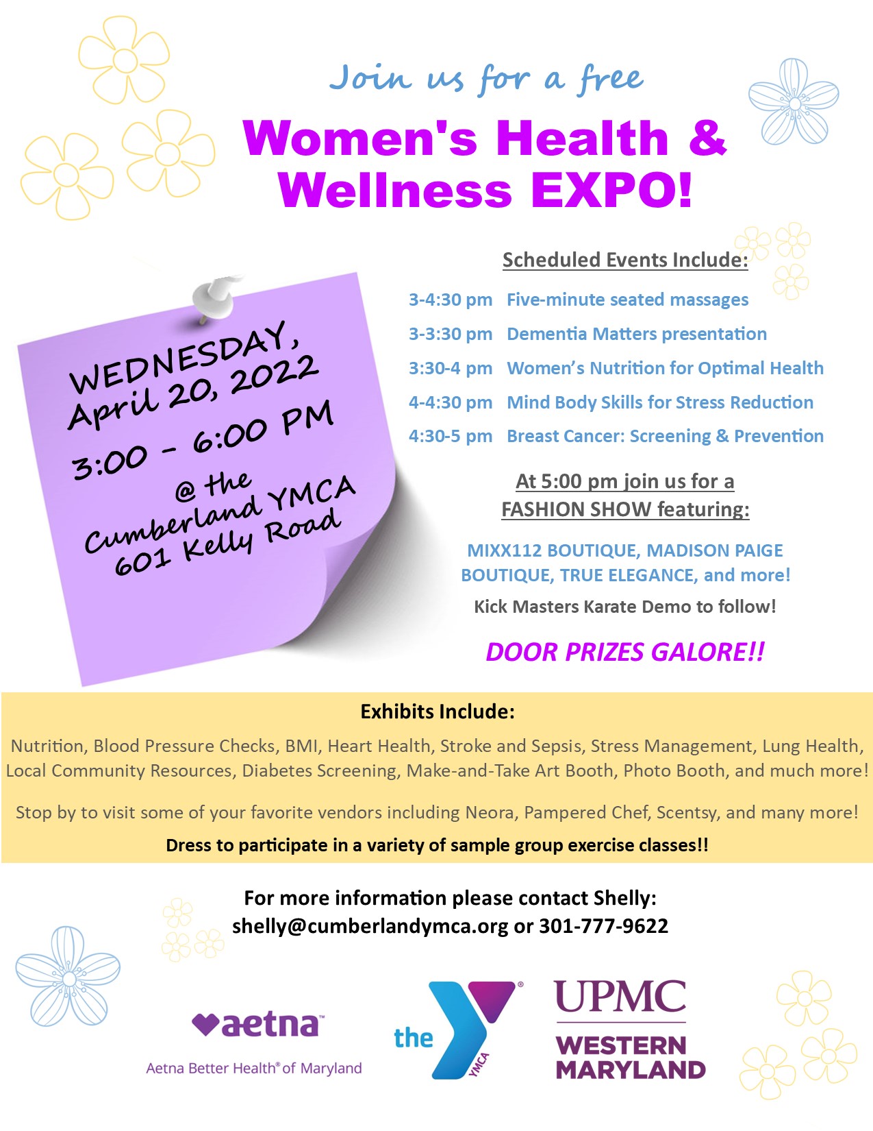 Women's Wellness Expo: Wednesday April 20 from 3-6 PM at the Cumberland (Riverside YMCA)