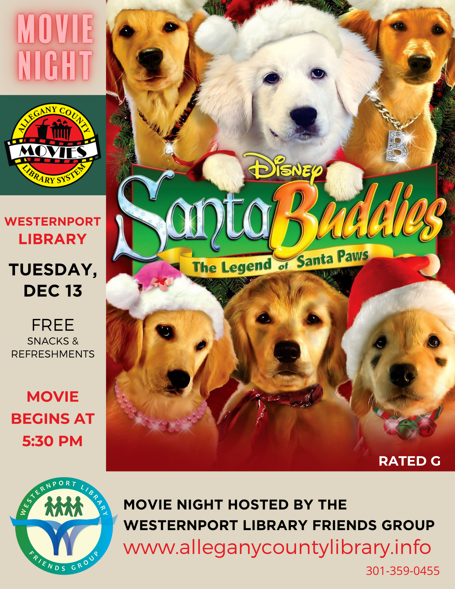 Santa Buddies movie cover with event details