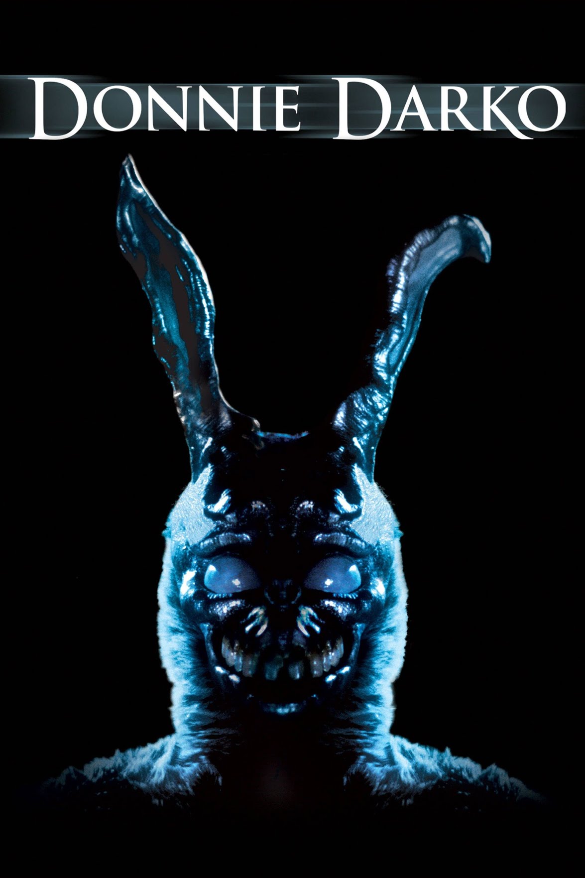 Donnie Darko movie cover with creepy bunny head staring at viewer
