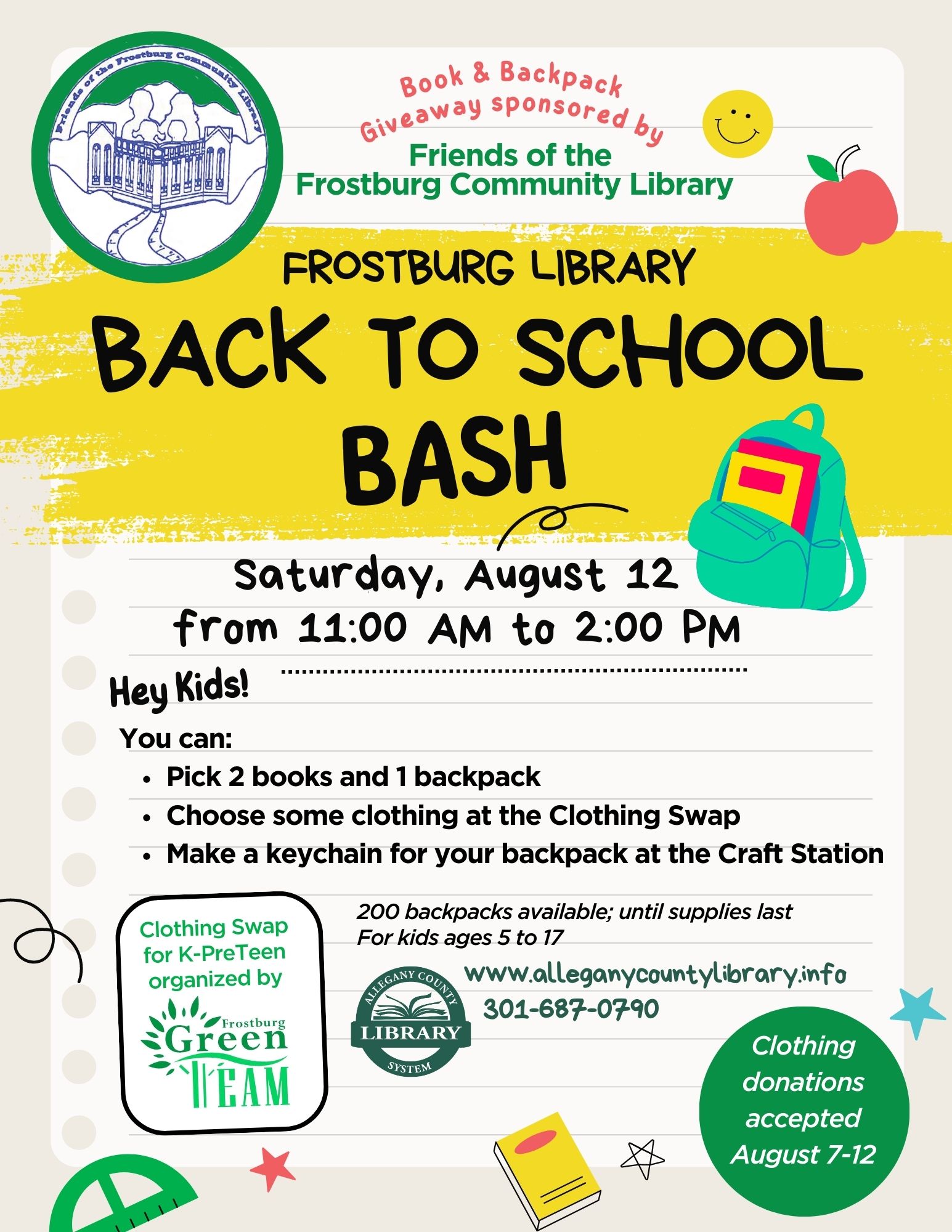 Back to school bash flyer with event details found on this page, school clipart 