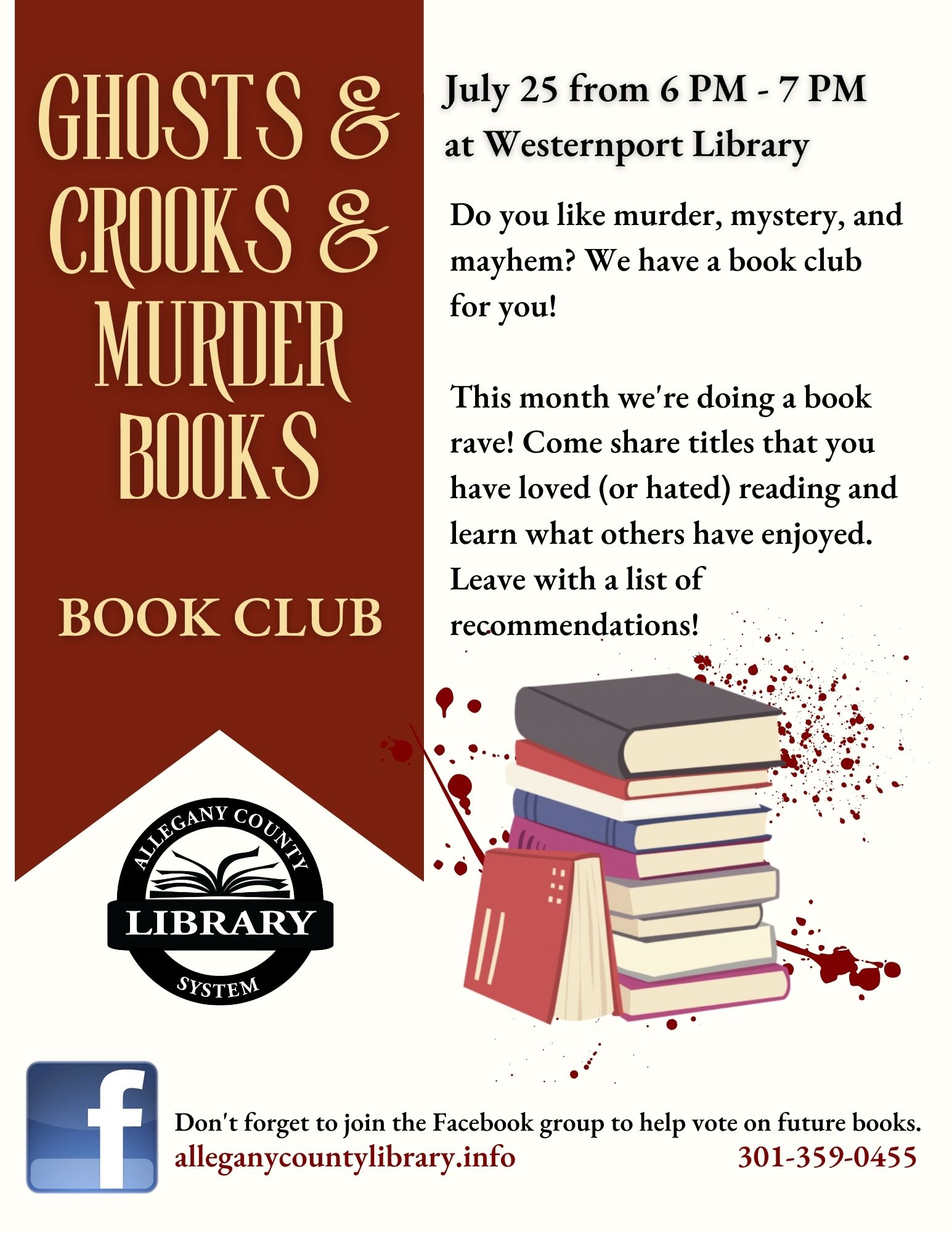 Ghosts, Crooks and murder books bookclub flyer