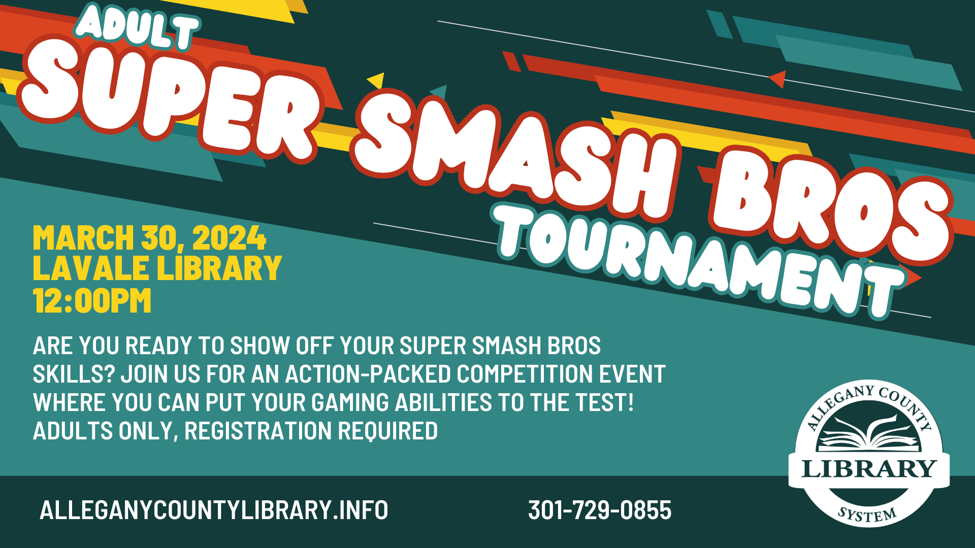 Adult Smash Bros Tournament flyer with details