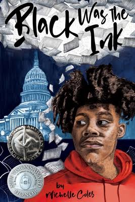 Book cover of Black Was the Ink, with a Black Teen in a red hoodie and the white house in the background