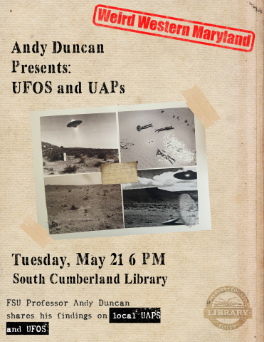 Andy Duncan Presents: UFOs and UAPs at South Cumberland Library on Tuesday, May 21 at 6PM