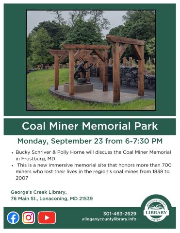 Coal Miner Memorial Park Flyer with a photo of the structure