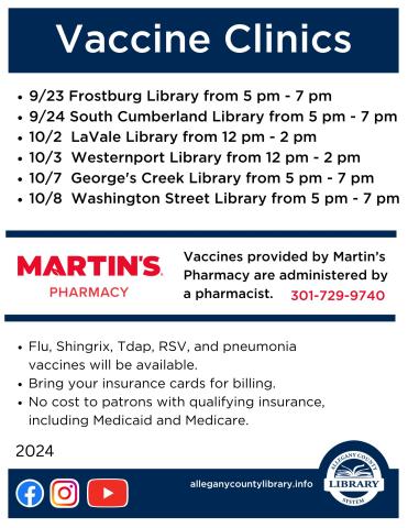 Vaccine Clinic flyer with list of dates and vaccines available