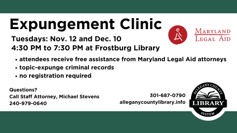 Expungement Clinic text details for Nov 12th and Dec 10 4:30 to 7:30