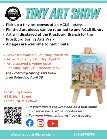 Mini canvas of Frostburg watercolor, all text included in event description