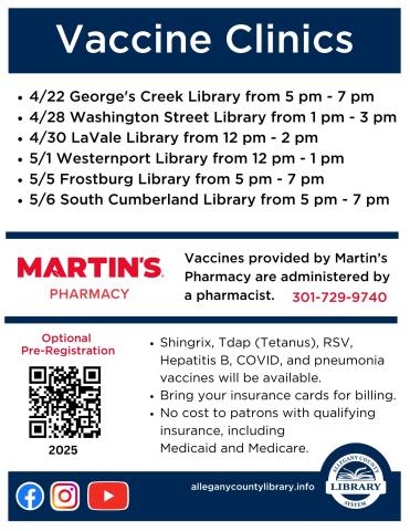 Vaccine Clinic flyer with list of dates and vaccines available