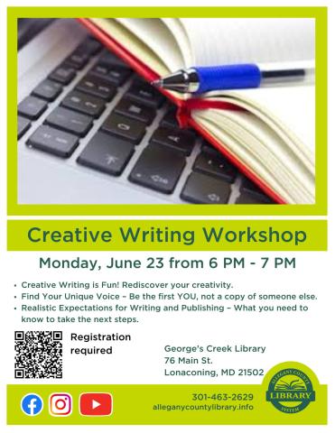 Graphic of Creative Writing Workshop at the George's Creek Library.