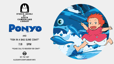 Ponyo at South Cumberland Library flyer - screening 7/8 at 5pm