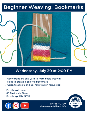 Beginner weaving: cardboard weaving loom with yarn and half woven bookmark 