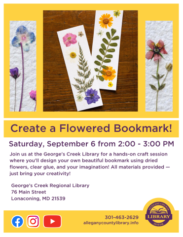 Graphic of the Create a Flowered Bookmark event.