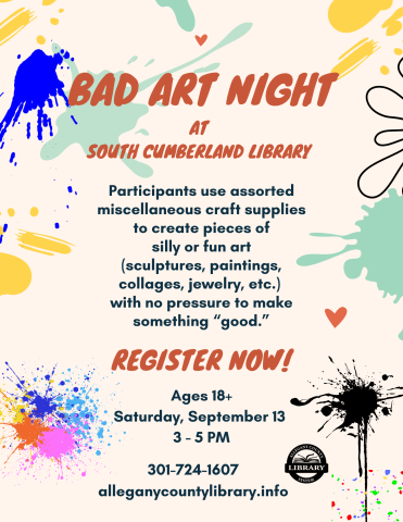 Bad Art Night at South Cumberland Library flyer