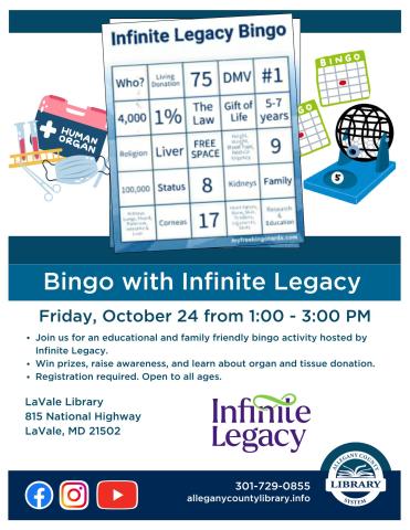 Flyer for Infinite Legacy bingo at LaVale