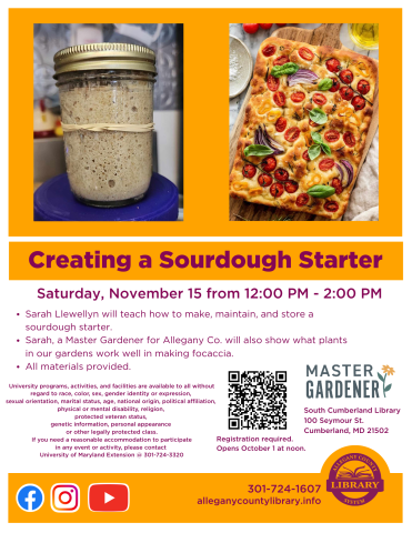 Creating a Sourdough Starter Class at South Cumberland Library Flyer