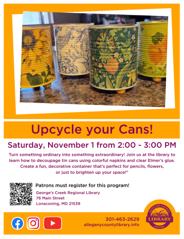 Graphic for Upcycle your Can event, 11012025.