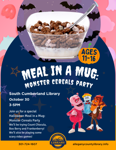 Meal in a Mug: Monster Cereals Party Flyer