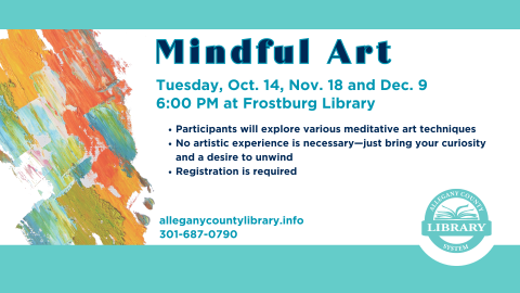 Mindful Art: Creating Calm Through Creativity text over abstract watercolor background. All text included in event description