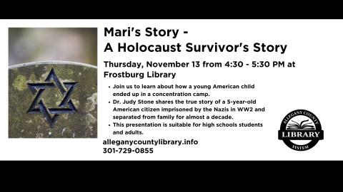 Mari's Story- Thursday November 13, 2026 at 4:30pm at Frostburg Library, Image of a grave with a Star of David