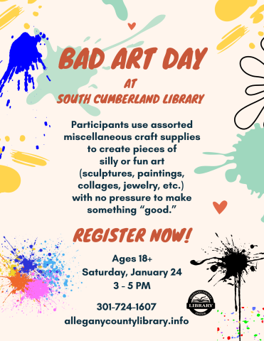 Bad Art Day at South Cumberland Library flyer