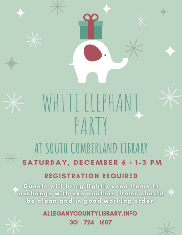 White Elephant Party at South Cumberland Library Flyer