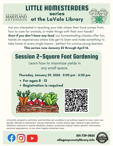LIttle Homesteaders Square foot gardening flyer