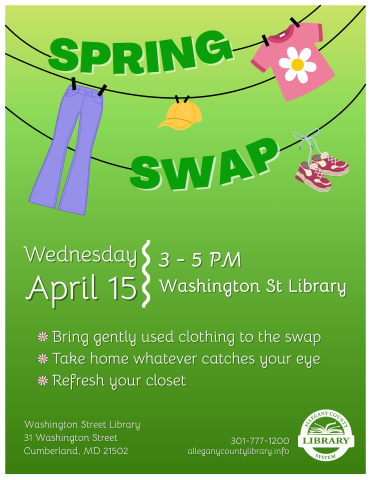 blue jeans and pink shirt on clothing line, Spring Swap graphic