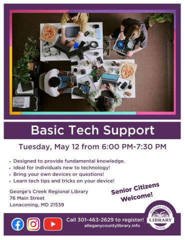 Graphic for Basic Tech Support at the George's Creek Library.