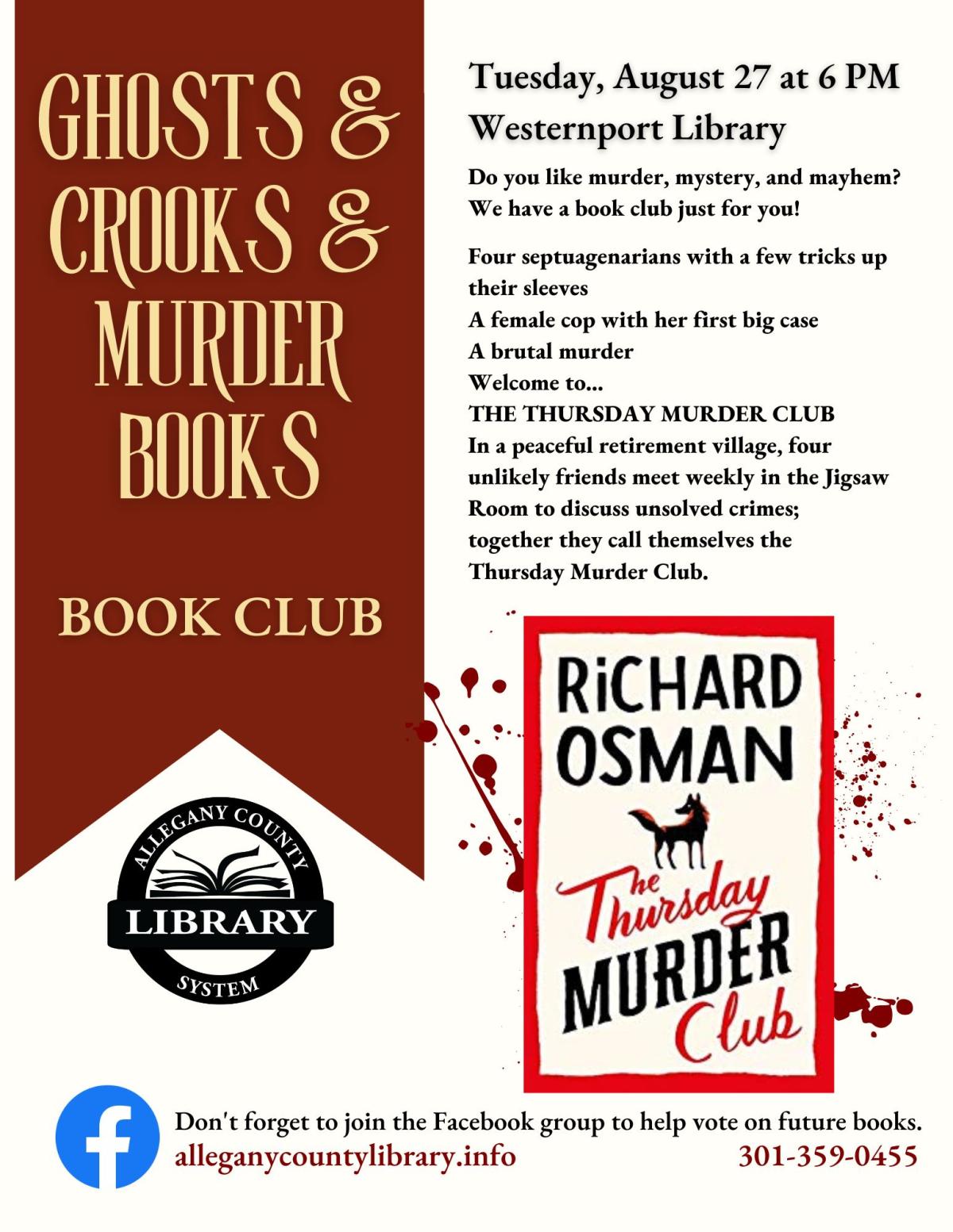 Ghosts, Crooks and murder books bookclub flyer