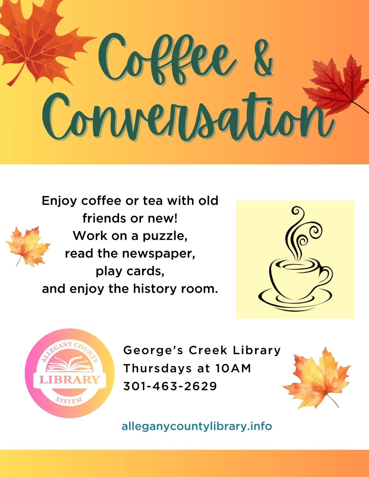 Fall themed event flyer with leaf and coffee images