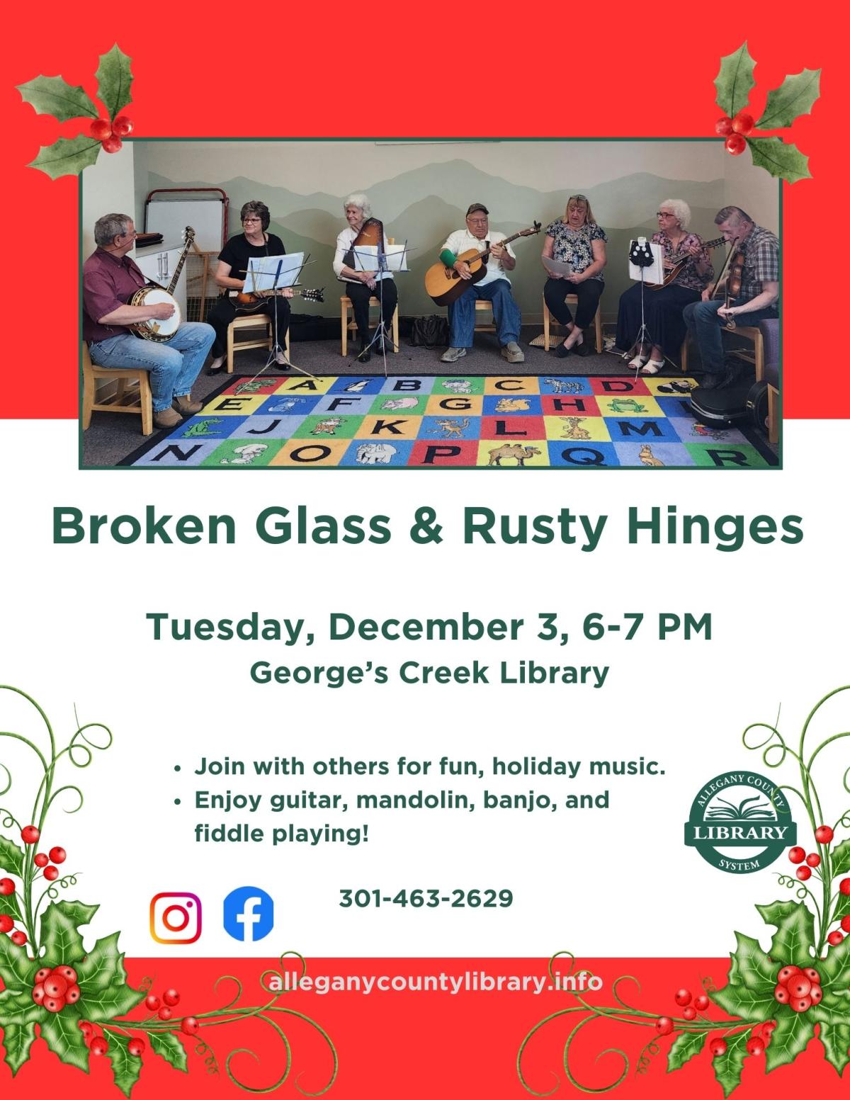 Graphic of Broken Glass & Rusty Hinges bluegrass group.