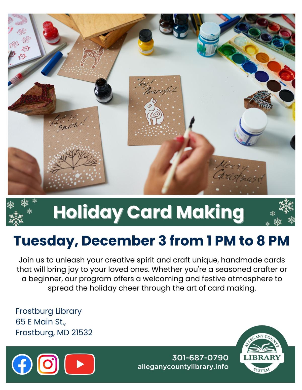 Holiday Card and craft supplies pictured with description of the program