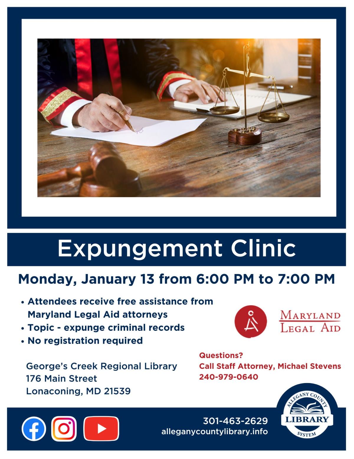 Expungement Clinic at George's Creek Library graphic