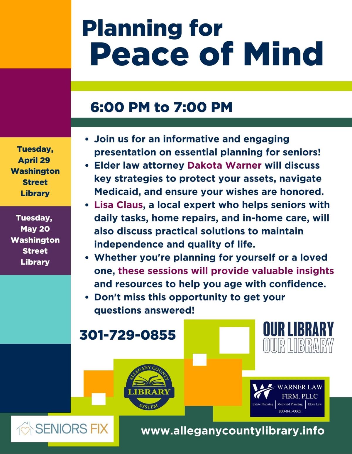 Planning for Peace of Mind flyer
