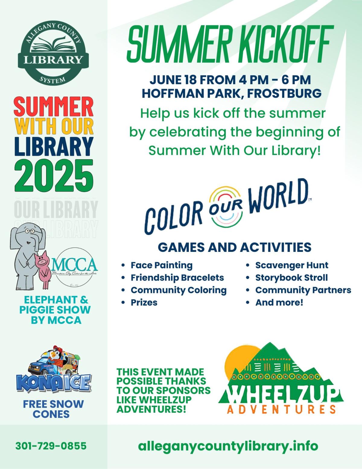 Kickoff flyer with a description of activities and sponsor logos