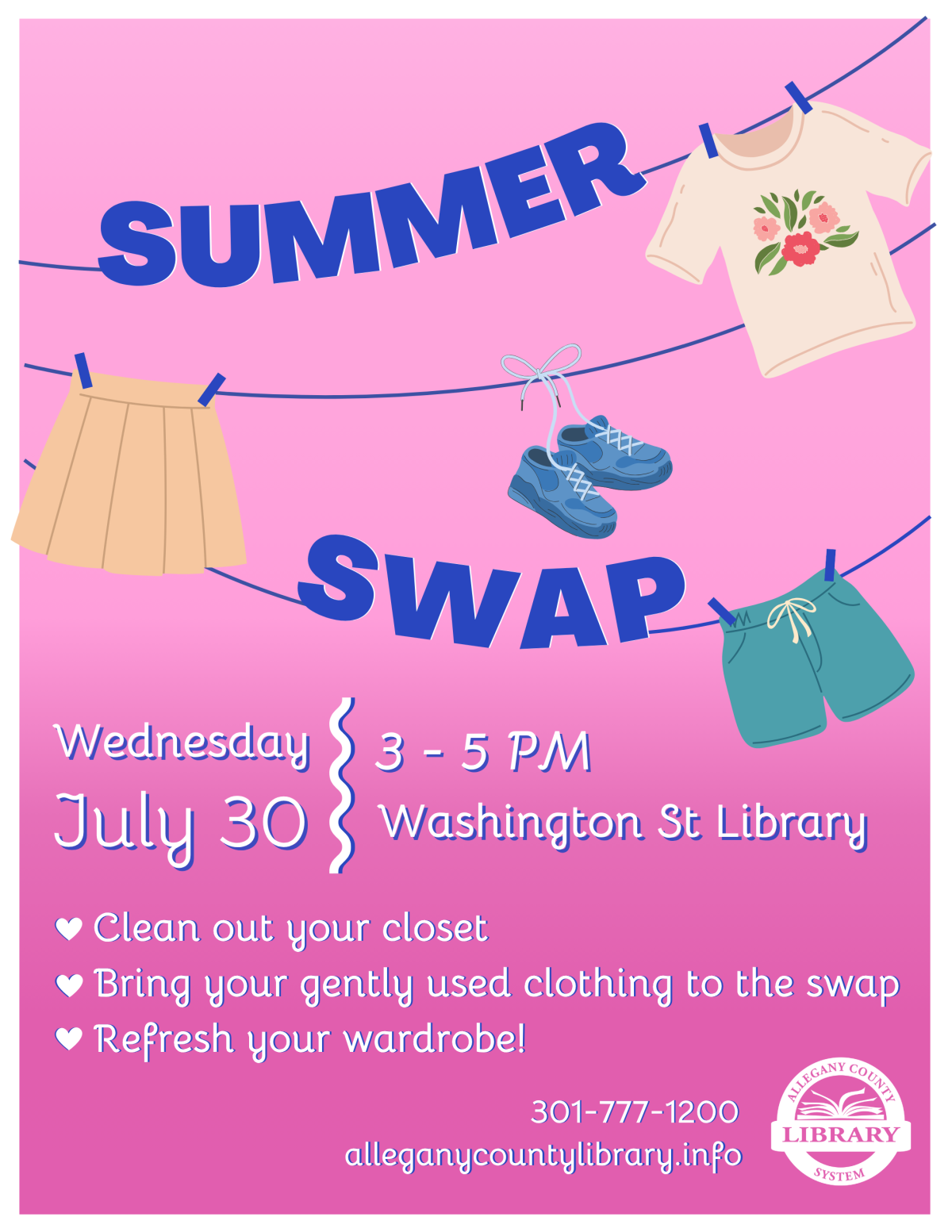 flyer for summer swap at Washington Street Library