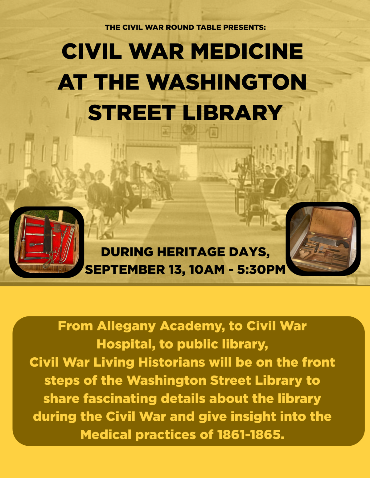 CIVIL WAR MEDICINE  AT THE WASHINGTON  STREET LIBRARY graphic