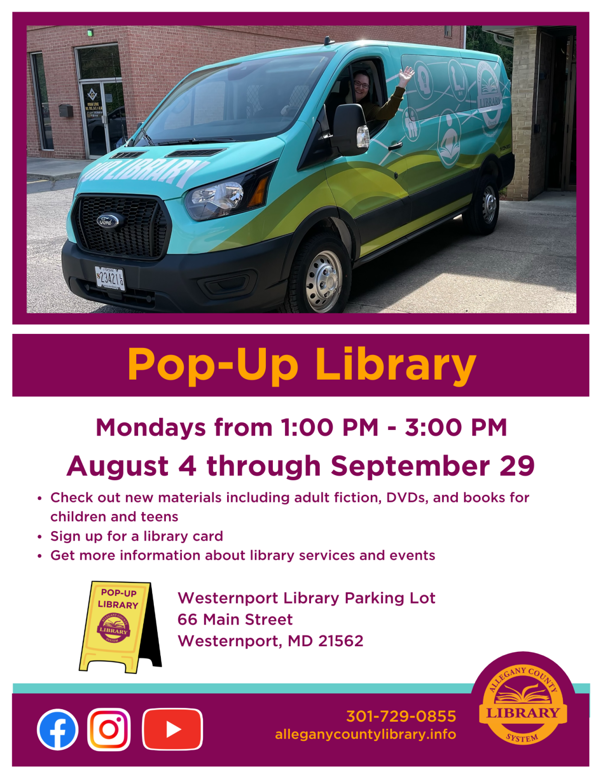 Pop- Up Library Flyer Featuring the Library Programming and Events Van