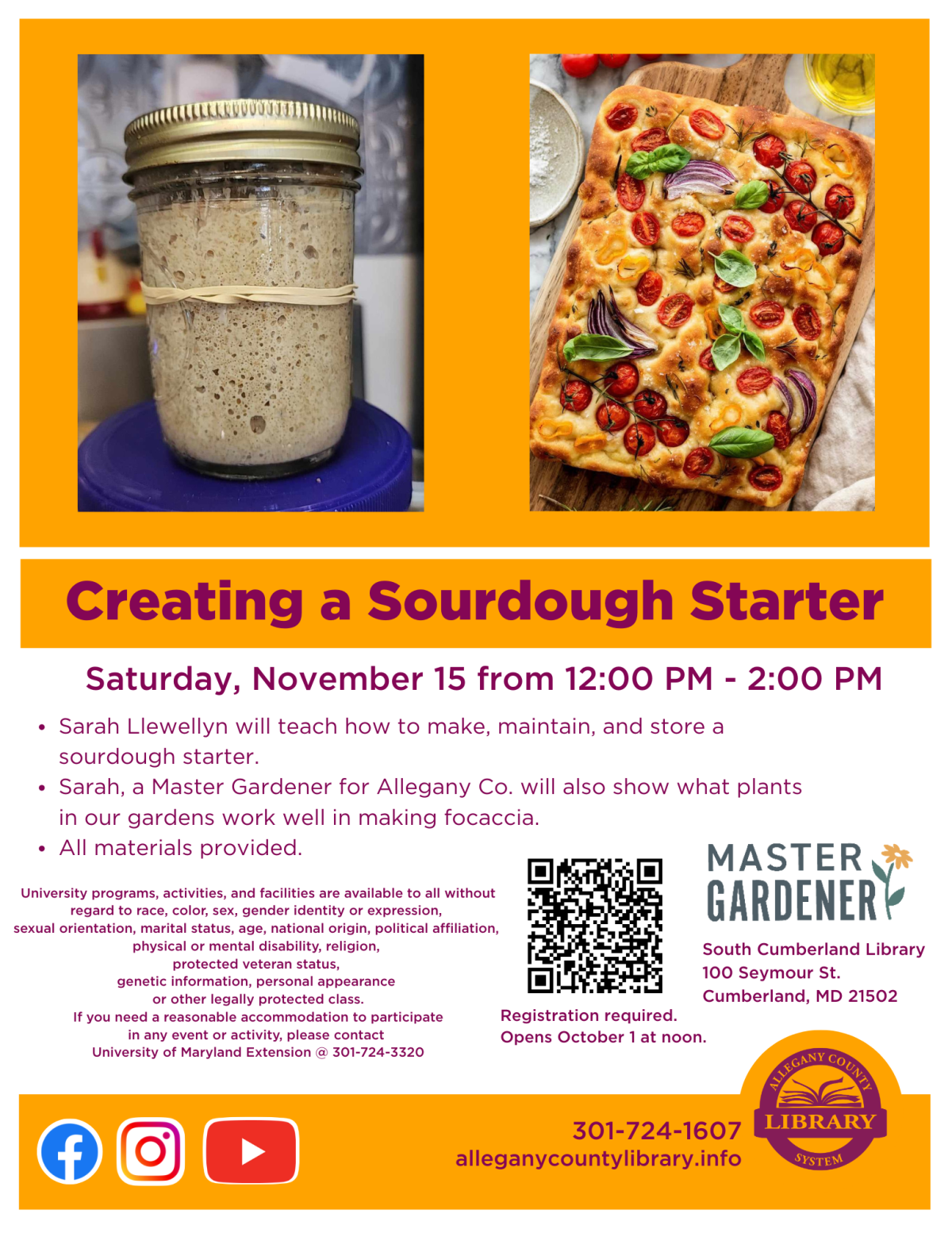 Creating a Sourdough Starter Class at South Cumberland Library Flyer