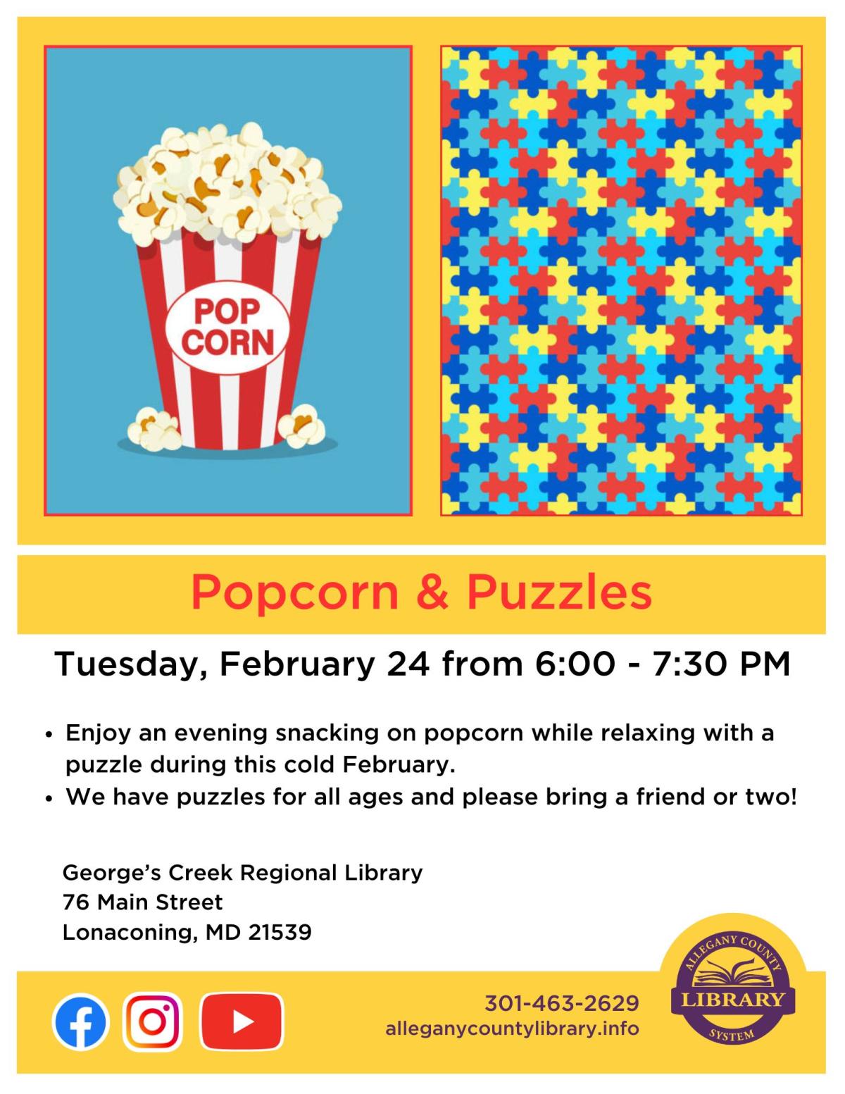Popcorn and Puzzles flyer